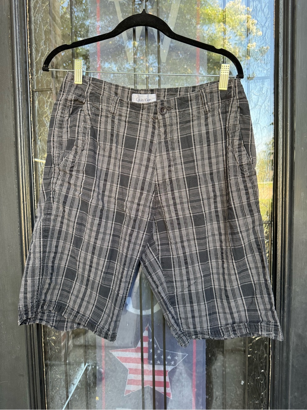 Calvin Klein Gray and Black Plaid Flat Front Men's Shorts